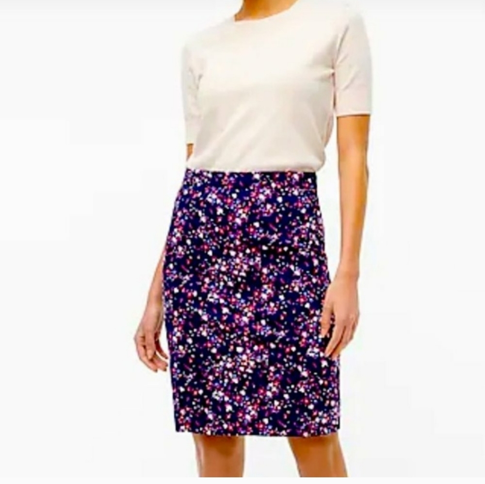 JCREW Factory Navy Floral Pencil Skirt NWOT